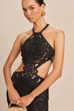 Gowns|Dresses>Cult Gaia ACCALIA CROCHET GOWN - Black