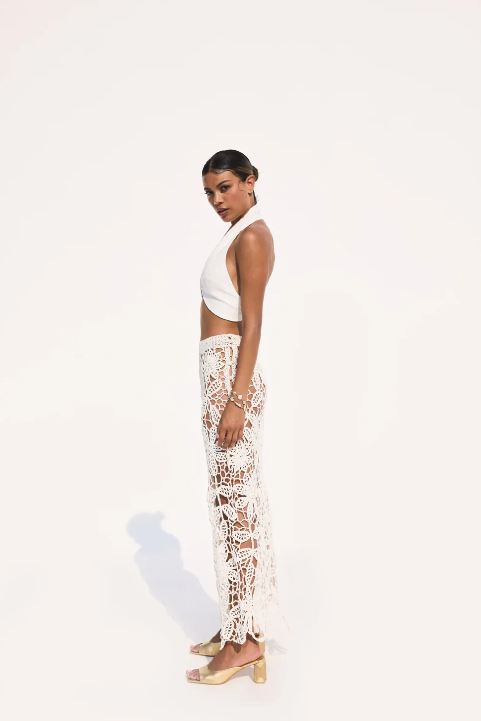 Bottoms|Knits>Cult Gaia AMINA CROCHET SKIRT - Off White
