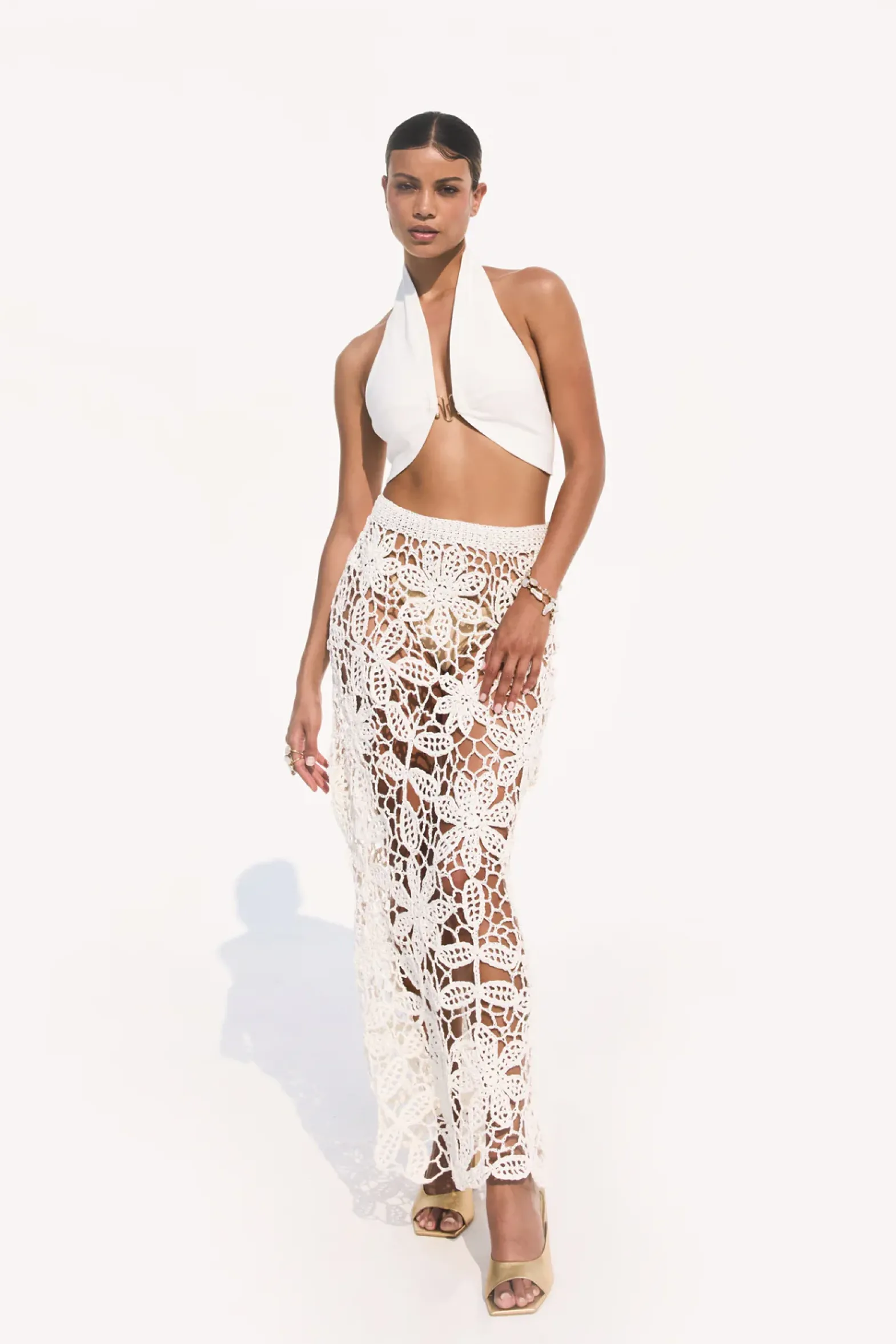 Bottoms|Knits>Cult Gaia AMINA CROCHET SKIRT - Off White