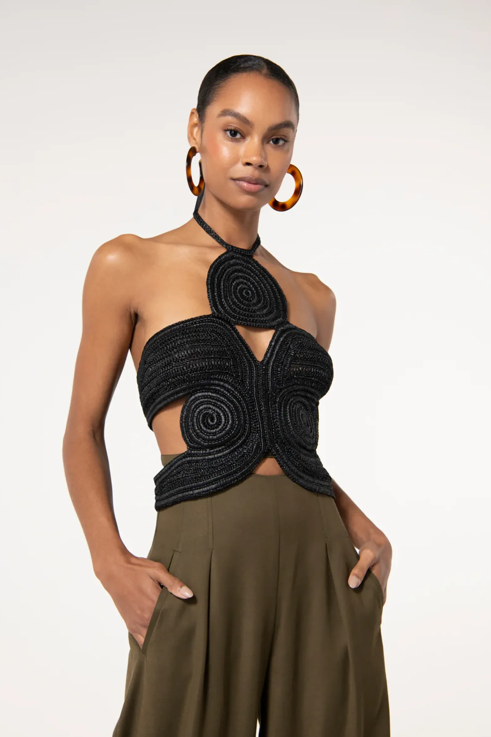 Tops>Cult Gaia ARCHER CROCHET TOP - Black