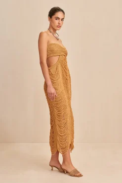 Dresses>Cult Gaia CRESCENT KNIT DRESS - Gold