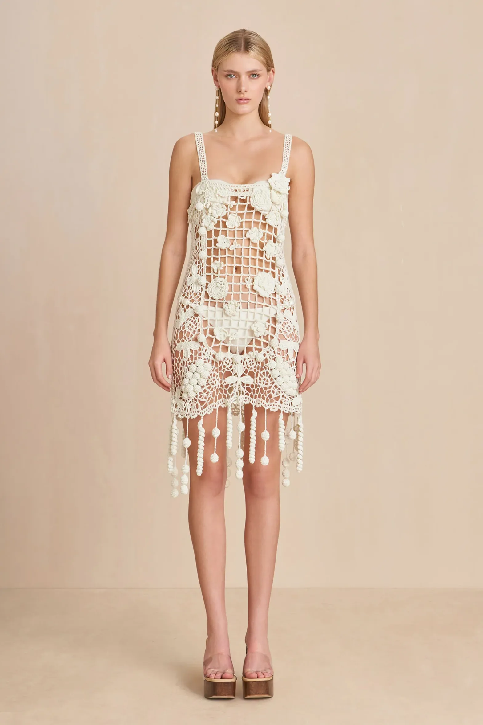 Cover Ups|Dresses>Cult Gaia ELAINA CROCHET DRESS - Off White