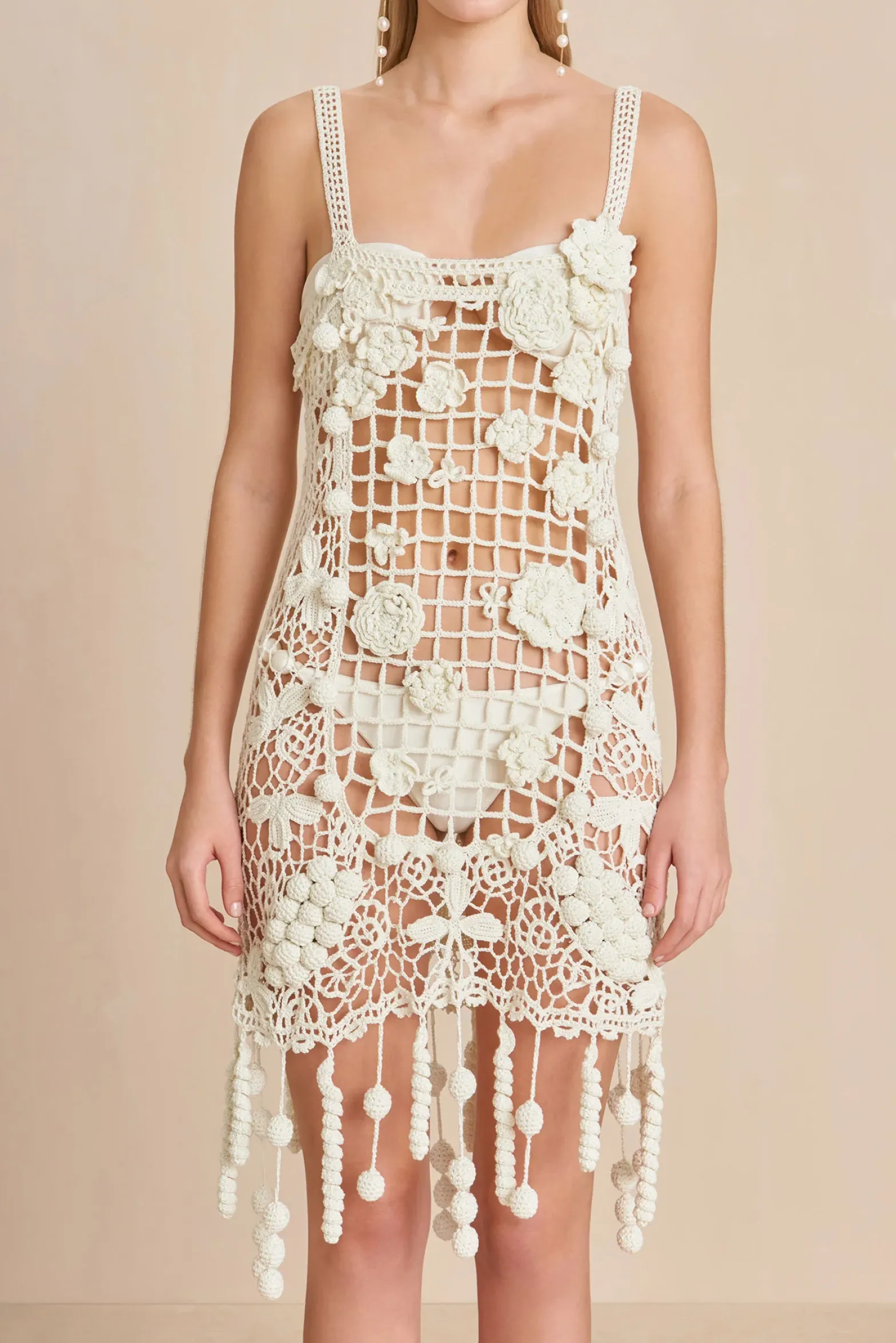 Cover Ups|Dresses>Cult Gaia ELAINA CROCHET DRESS - Off White