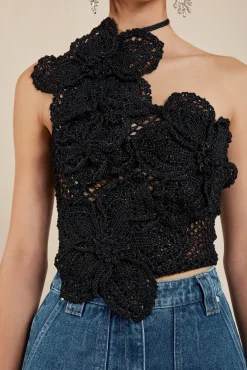 Tops>Cult Gaia NAZANIN CROCHET TOP - Black