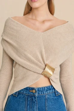 Tops|Knits>Cult Gaia NICIA KNIT TOP - Champagne Melange