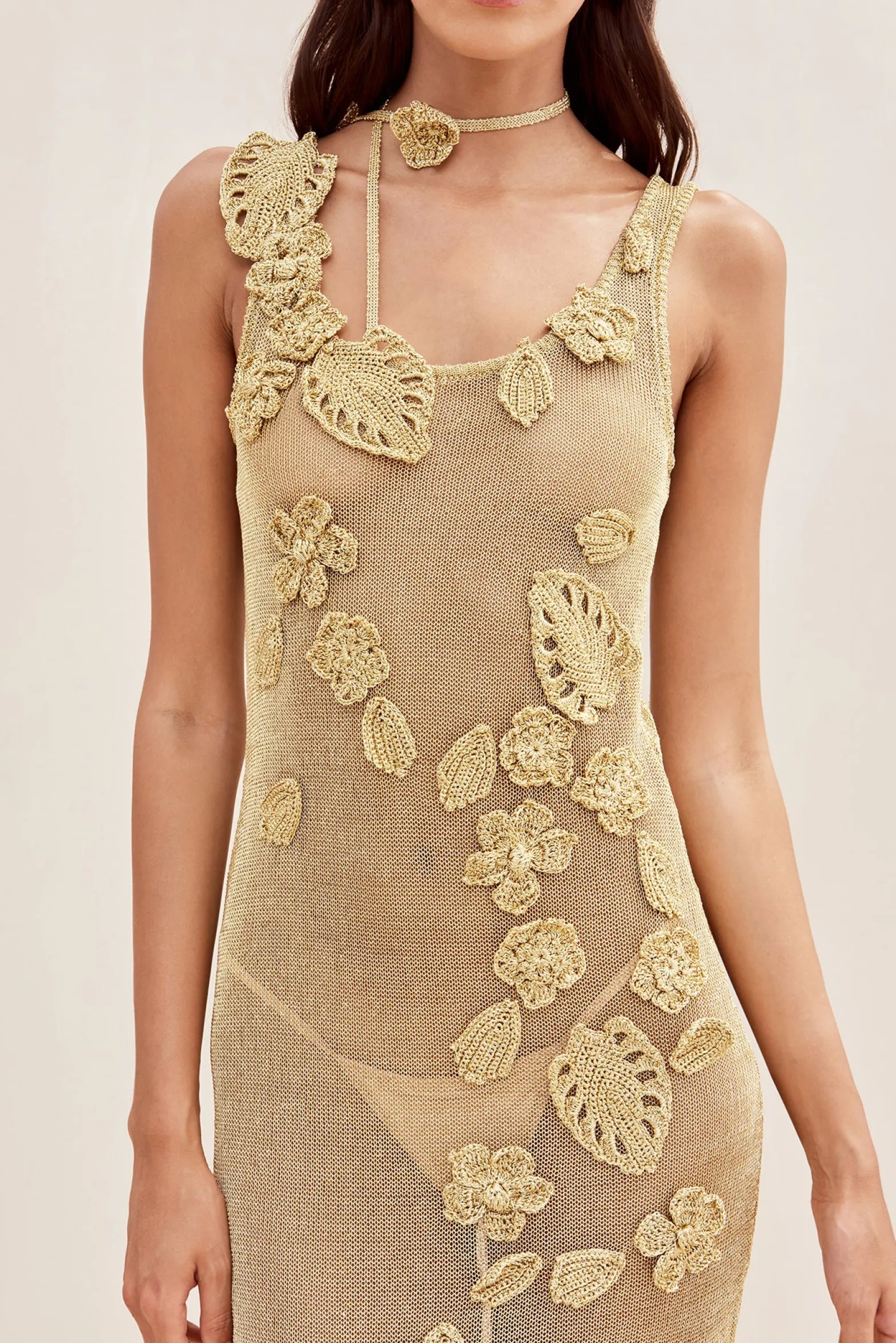 Dresses>Cult Gaia PEMMA CROCHET DRESS - Gold